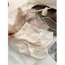 自畱款法式蕾絲泡泡棉！透氣內褲女中腰性感舒適軟糯桑蠶絲抗菌襠