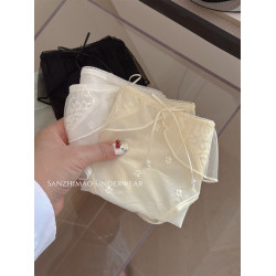 高級氛圍感蕾絲網紗少女內褲性感透氣棉襠中腰女士三角褲甜美粉色