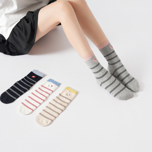 2025秋新品條紋專業瑜珈普拉提襪卡通Kitty貓刺綉可愛防滑地板襪