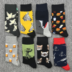 happy襪子瑞典潮牌男士多巴胺鯊魚襪子ins潮街頭純棉大碼中長筒襪