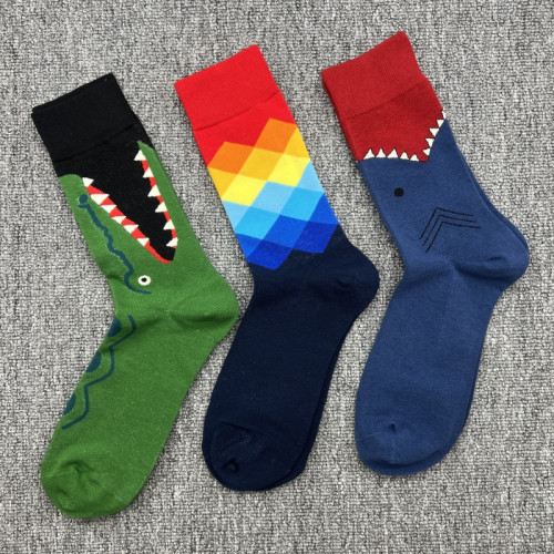 happy襪子瑞典潮牌男士多巴胺鯊魚襪子ins潮街頭純棉大碼中長筒襪 happy襪子瑞典潮牌男士多巴胺鯊魚襪子ins潮街頭純棉大碼中長筒襪