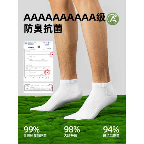 子墨短襪男士艾草防臭10A抗菌秋冬厚款純棉透氣毛巾底白運動襪子