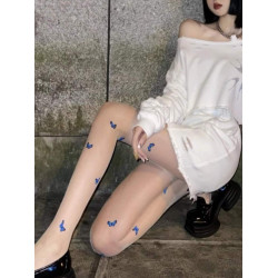 BON 少女藍蝴蝶絲襪偏偏起舞防勾絲菠蘿襪任意剪印花超薄連褲襪