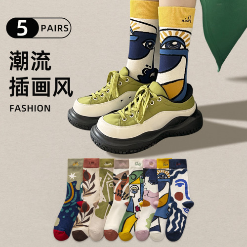 5雙/女生長襪防臭文藝純棉中筒學生襪秋季外穿潮ins彩色街頭高腰 5雙/女生長襪防臭文藝純棉中筒學生襪秋季外穿潮ins彩色街頭高腰