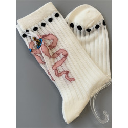 日式土星刺綉文藝小衆春秋夏女士浮雕花卉蝴蝶結花邊甜美中筒襪子