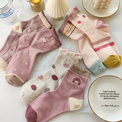 可愛日系襪子女中筒襪ins潮春夏長襪花邊泡泡口韓國卡通學生軟妹