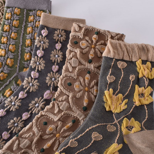 5雙新款中筒襪子女春秋民族風襪子浮雕復古宮廷風百搭時尚堆堆襪 5雙新款中筒襪子女春秋民族風襪子浮雕復古宮廷風百搭時尚堆堆襪