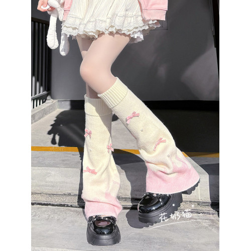 花奶貓原創可愛粉色腿套女日系蝴蝶結珍珠中筒堆堆襪子lolita襪套 花奶貓原創可愛粉色腿套女日系蝴蝶結珍珠中筒堆堆襪子lolita襪套