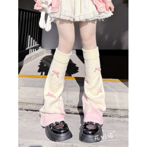 花奶貓原創可愛粉色腿套女日系蝴蝶結珍珠中筒堆堆襪子lolita襪套 花奶貓原創可愛粉色腿套女日系蝴蝶結珍珠中筒堆堆襪子lolita襪套