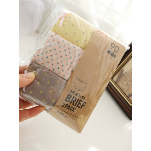 原韓國3條裝 純棉內褲女 抗菌簡約中腰全棉女士三角褲大碼褲頭