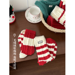 本命年紅色襪子女款秋冬季毛絨棉襪新年保暖加厚珊瑚絨冬天睡眠襪