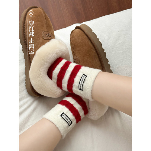 本命年紅色襪子女款秋冬季毛絨棉襪新年保暖加厚珊瑚絨冬天睡眠襪