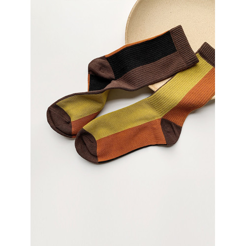 韓國ins拼接色日系堆堆襪精梳棉女士中筒襪文藝風清新春夏秋冬