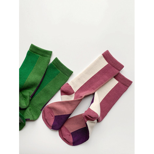 韓國ins拼接色日系堆堆襪精梳棉女士中筒襪文藝風清新春夏秋冬