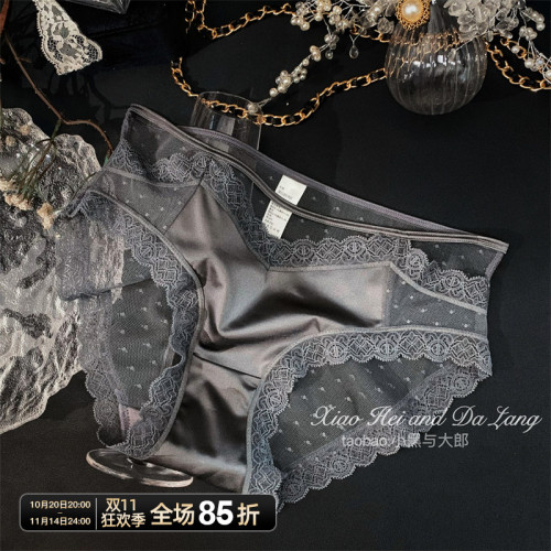 2025新款法式高級緞面蕾絲內褲女透明網紗透氣鏤空性感綁帶三角褲 2025新款法式高級緞面蕾絲內褲女透明網紗透氣鏤空性感綁帶三角褲