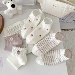 粉白草莓春夏襪子女短襪純棉透氣花邊條紋韓版甜美可愛ins潮運動