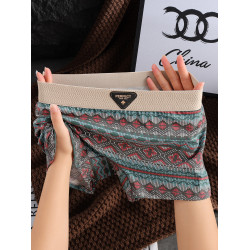 純棉女士內褲民族風防走光褲瑜珈運動褲頭復古中腰舒適透氣安全褲