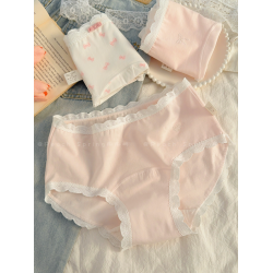 櫻花漫步~純棉加長襠內褲甜美有大碼胖mm10A抗菌少女中腰包臀三角