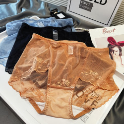 3條 新款性感蕾絲內褲女無痕夏季超薄款透明網紗誘惑透氣中腰短褲