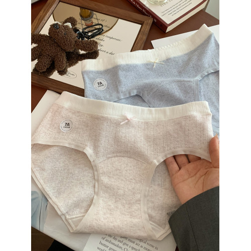 7A抑菌內褲女士純棉加長襠部A類嬰兒棉蝴蝶結中腰無痕女生三角褲
