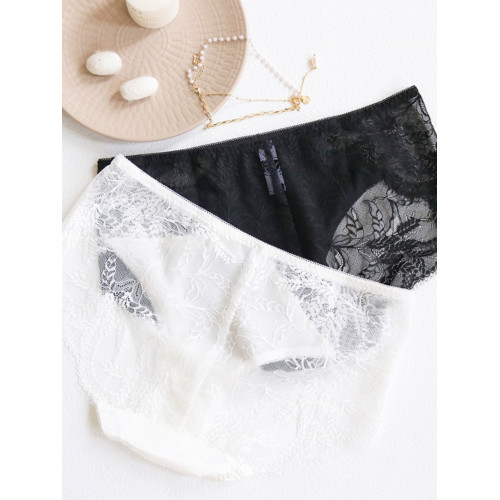 真絲緞面內褲女 桑蠶絲蕾絲性感中腰三角褲短褲透氣親膚無痕
