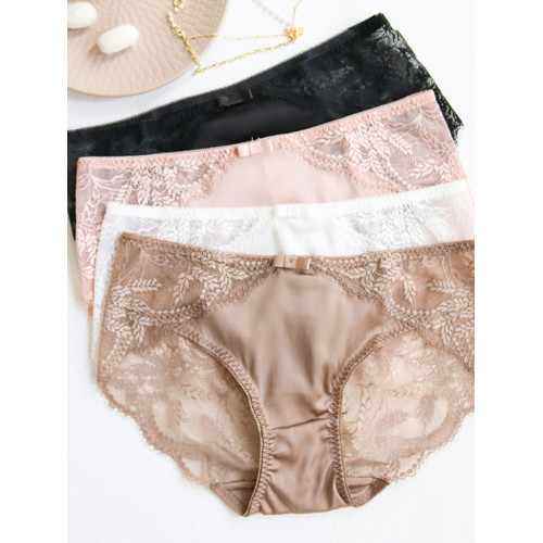 真絲緞面內褲女 桑蠶絲蕾絲性感中腰三角褲短褲透氣親膚無痕