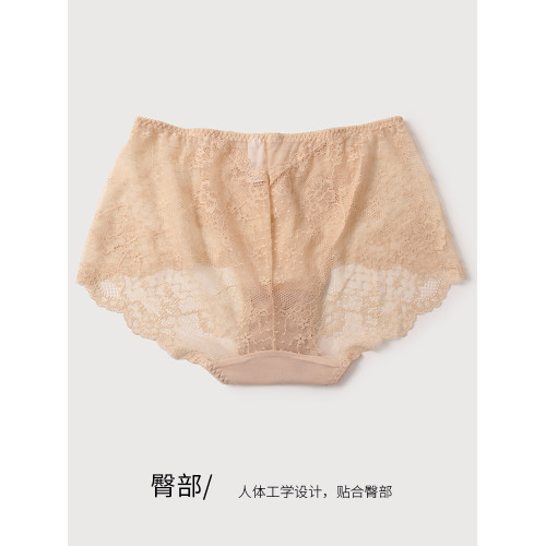 薄款刺綉女士內褲蕾絲網紗性感無痕中高腰純欲小平角短褲頭
