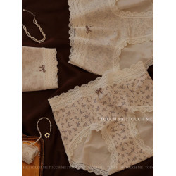 touchme中式復古繁花蕾絲邊純棉內褲女透氣薄款舒適抑菌襠中腰3條