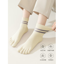 恒源祥五指襪子女中筒純棉秋冬季抗菌防臭短襪子潮夏季薄款長筒襪