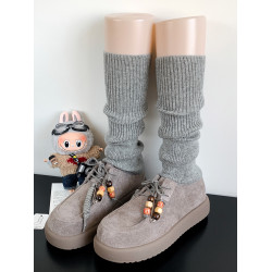 羊毛摩卡棕色襪套女春秋竪條針織腿套y2k復古小腿堆堆襪修飾腿型