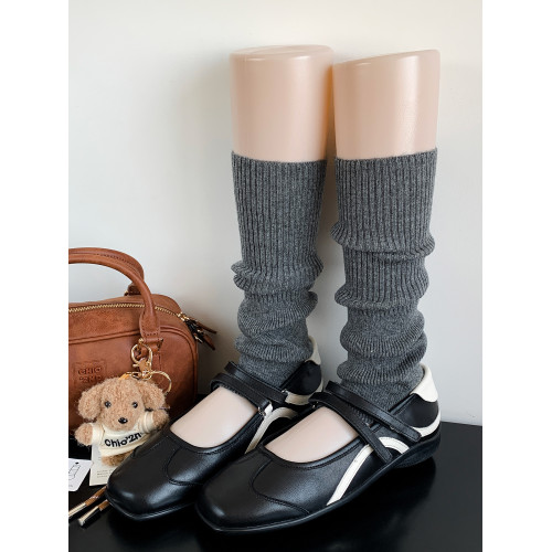 羊毛摩卡棕色襪套女春秋竪條針織腿套y2k復古小腿堆堆襪修飾腿型 羊毛摩卡棕色襪套女春秋竪條針織腿套y2k復古小腿堆堆襪修飾腿型