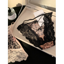 荷爾矇殺手~女生性感豹紋鏤空純欲蕾絲高開叉女士內褲女2026新款