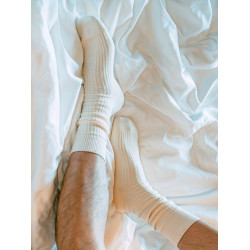 Weekan米白黑色堆堆中筒長襪cityboy日系復古純棉螺紋馬丁靴復古