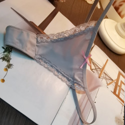 性感蕾絲邊女生低腰純色丁字褲女士T內褲褲衩 細帶腰圍柔滑冰絲