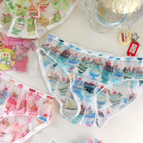 夏季新款昭和甜品復古冰沙網紗涼感透氣包臀彈力學生少女士三角褲 夏季新款昭和甜品復古冰沙網紗涼感透氣包臀彈力學生少女士三角褲