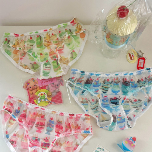 夏季新款昭和甜品復古冰沙網紗涼感透氣包臀彈力學生少女士三角褲 夏季新款昭和甜品復古冰沙網紗涼感透氣包臀彈力學生少女士三角褲