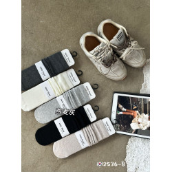 禧顔  新款春秋日韓系學生基礎百搭款小茶純色高筒襪堆堆襪五雙裝