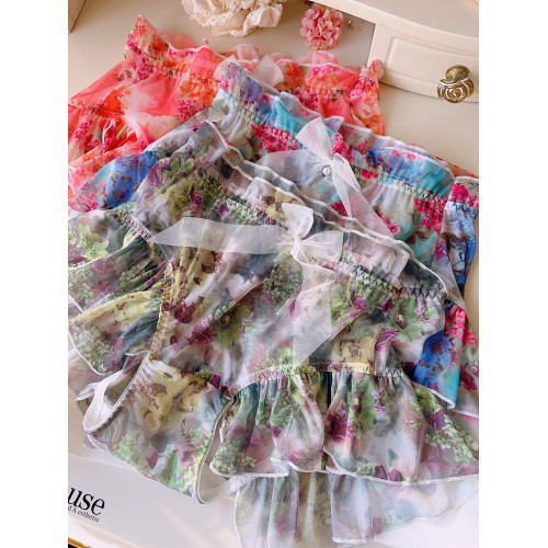 甜美蝴蝶結網紗中高腰大碼花邊內褲女200斤胖MM斬男純欲風裙擺褲