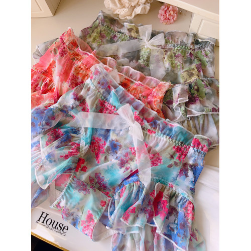 甜美蝴蝶結網紗中高腰大碼花邊內褲女200斤胖MM斬男純欲風裙擺褲