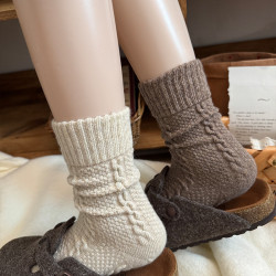 麻花羊毛襪子女中筒襪秋冬季款加厚加絨毛絨保暖睡眠冬天長堆堆襪
