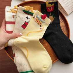 襪子女中筒襪秋冬款搞怪可愛韓國ins潮卡通個性薯條長筒堆堆長襪