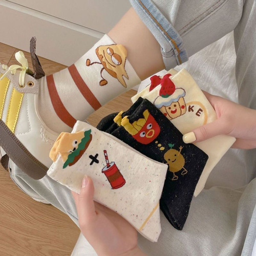 襪子女中筒襪秋冬款搞怪可愛韓國ins潮卡通個性薯條長筒堆堆長襪