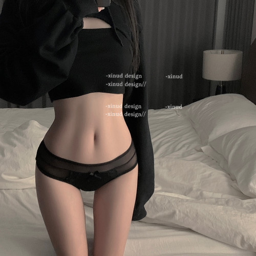 「LA」濃情山崎*原創性感簡約蕾絲網紗蝴蝶結日常舒適女三角內褲