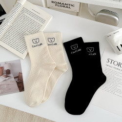 無骨格雷系小熊襪子女中筒襪秋冬純棉長襪韓版ins潮春秋運動高幫