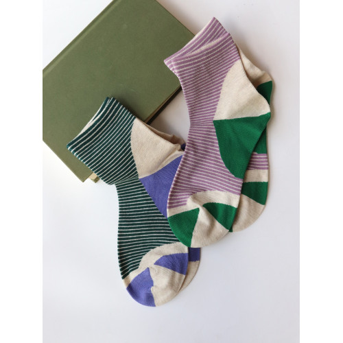 襪子女清新條紋拼色中筒襪純棉舒適無骨縫合棉襪簡約百搭紫色襪子 襪子女清新條紋拼色中筒襪純棉舒適無骨縫合棉襪簡約百搭紫色襪子