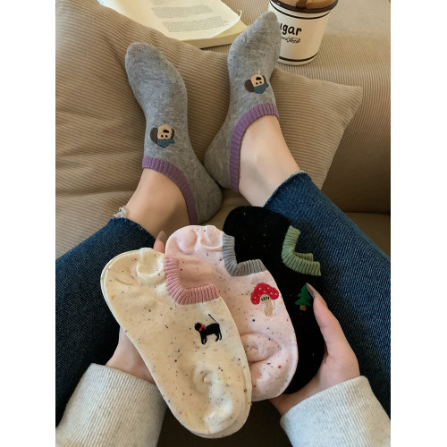 卡通點子紗船襪女夏季薄款棉襪矽膠防滑不掉跟可愛淺口夏天短筒襪