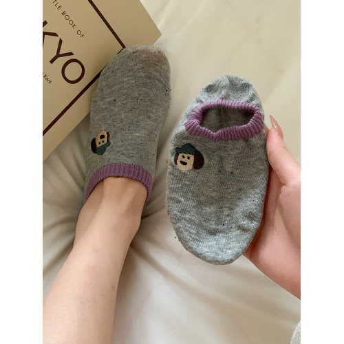 卡通點子紗船襪女夏季薄款棉襪矽膠防滑不掉跟可愛淺口夏天短筒襪