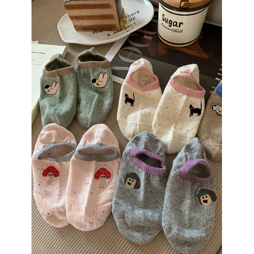 卡通點子紗船襪女夏季薄款棉襪矽膠防滑不掉跟可愛淺口夏天短筒襪