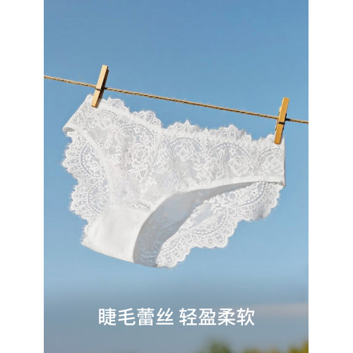 蕾絲內褲女士性感薄款白色中腰法式薄款透氣純棉襠三角短褲新款夏 蕾絲內褲女士性感薄款白色中腰法式薄款透氣純棉襠三角短褲新款夏