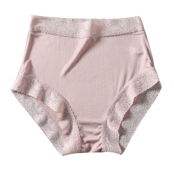 新款真絲女中腰內褲桑蠶絲蕾絲花邊透氣無痕寬松大碼平角內褲女薄